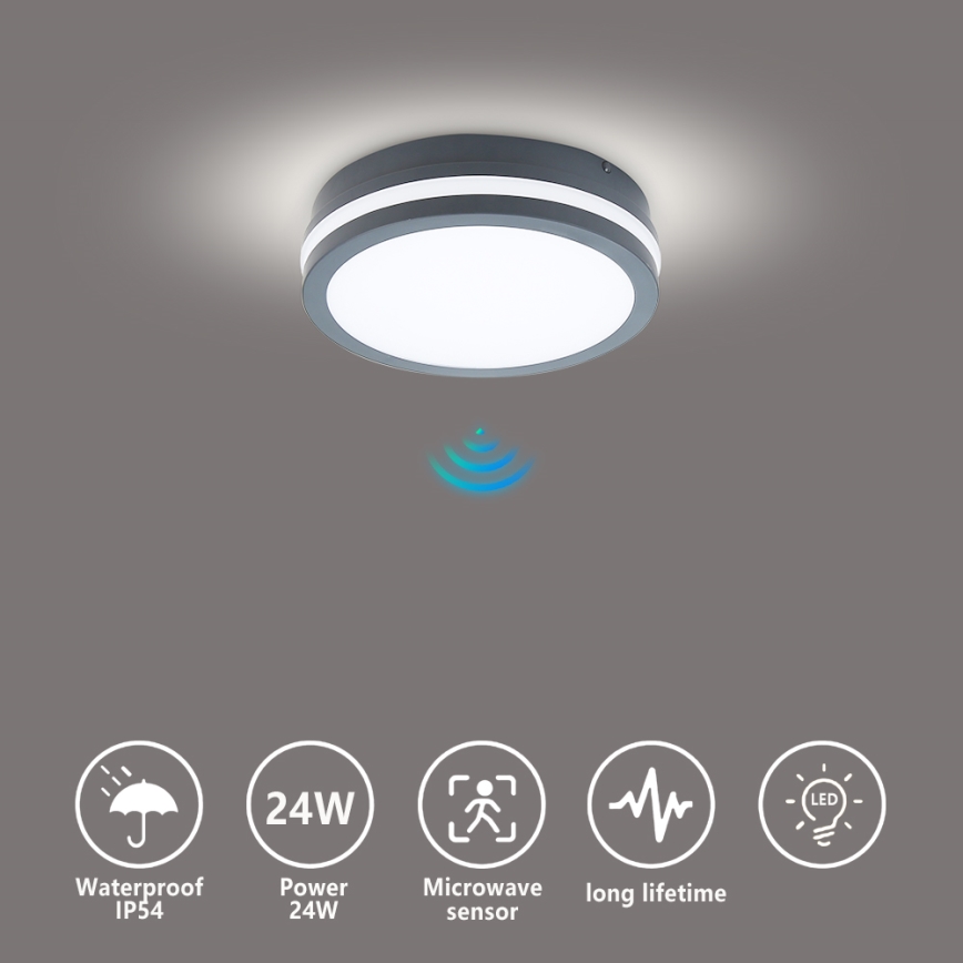 Brilagi - LED Oświetlenie zewnętrzne z czujnikiem BENE LED/18W/230V śr. 22 cm antracyt IP54