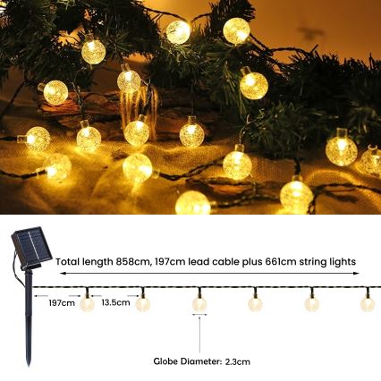 Brilagi - LED Ozdobny łańcuch solarny BUBBLE 200xLED/8 funkcji 20m IP65 ciepła biel