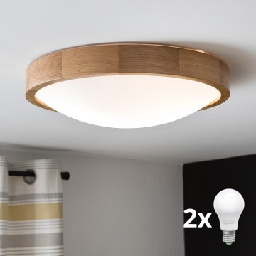 Brilagi - LED Plafon CARVALHO SLIM 2xE27/60W/230V dąb śr. 37 cm
