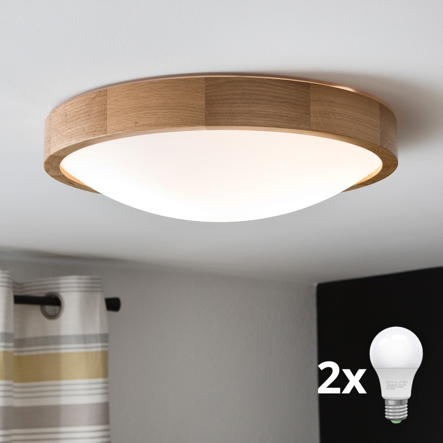Brilagi - LED Plafon CARVALHO SLIM 2xE27/60W/230V dąb śr. 37 cm