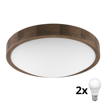 Brilagi - LED Plafon CARVALHO SLIM 2xE27/60W/230V dąb śr. 37 cm