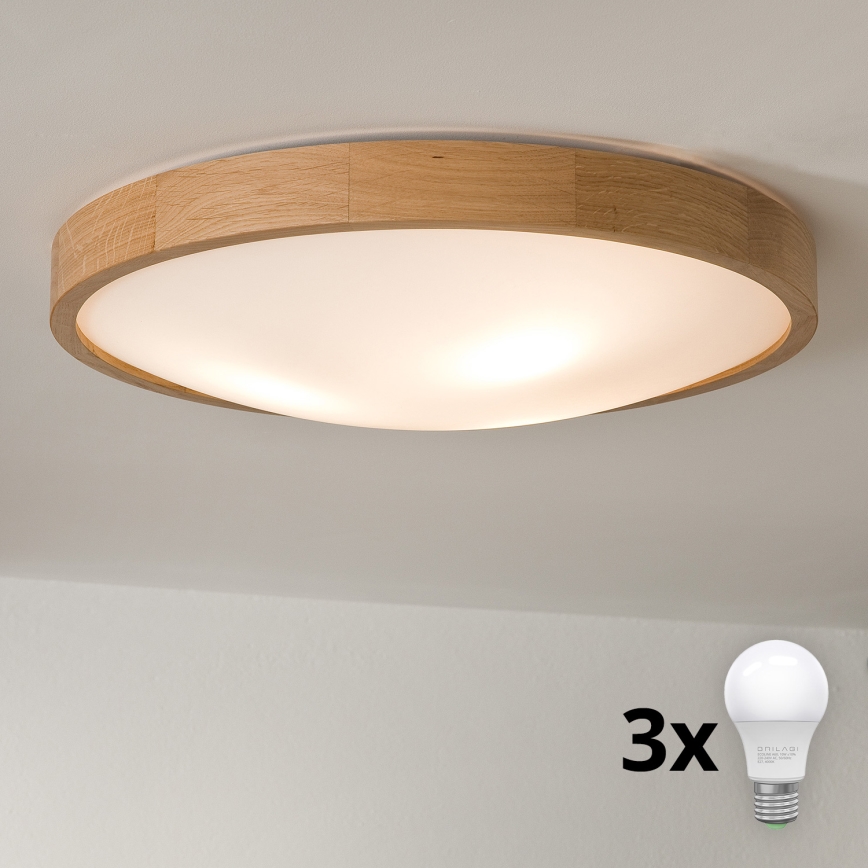 Brilagi - LED Plafon CARVALHO SLIM 3xE27/60W/230V dąb śr. 47 cm