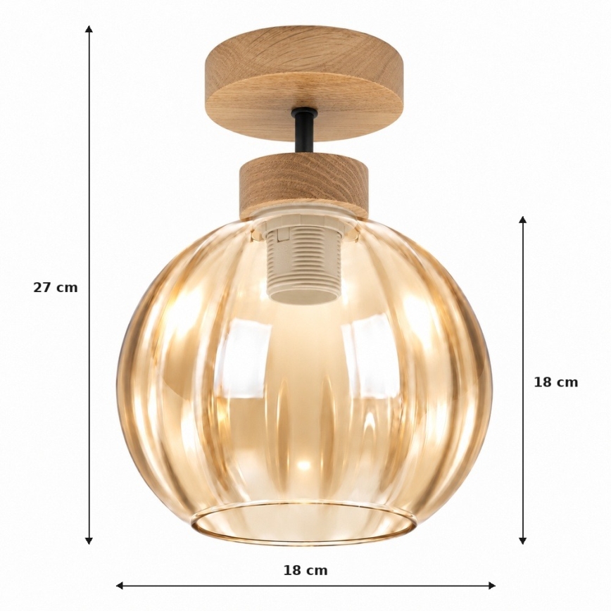 BRILAGI - LED Lampa sufitowa natynkowa RETRO GLASS 1xE27/60W/230V śr. 18 cm dąb/dymowo-beżowy
