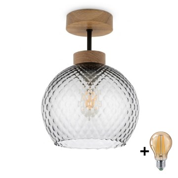 BRILAGI - LED Plafon natynkowy RETRO GLASS 1xE27/60W/230V śr. 18 cm dąb/dymny szary