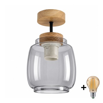 BRILAGI - LED plafon natynkowy RETRO GLASS 1xE27/60W/230V śr. 26 cm dąb/dymnoszary