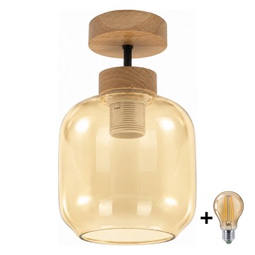 BRILAGI - LED Plafon natynkowy RETRO GLASS 1xE27/60W/230V średnica 14 cm dąb/przydymiony beż