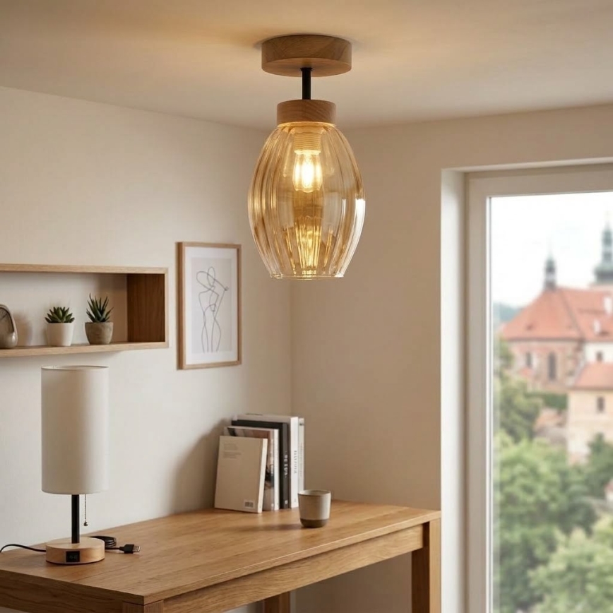 BRILAGI - LED Plafon RETRO GLASS 1xE27/60W/230V Ø 17 cm dąb/przydymiony beż