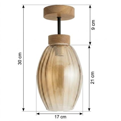 BRILAGI - LED Plafon RETRO GLASS 1xE27/60W/230V Ø 17 cm dąb/przydymiony beż