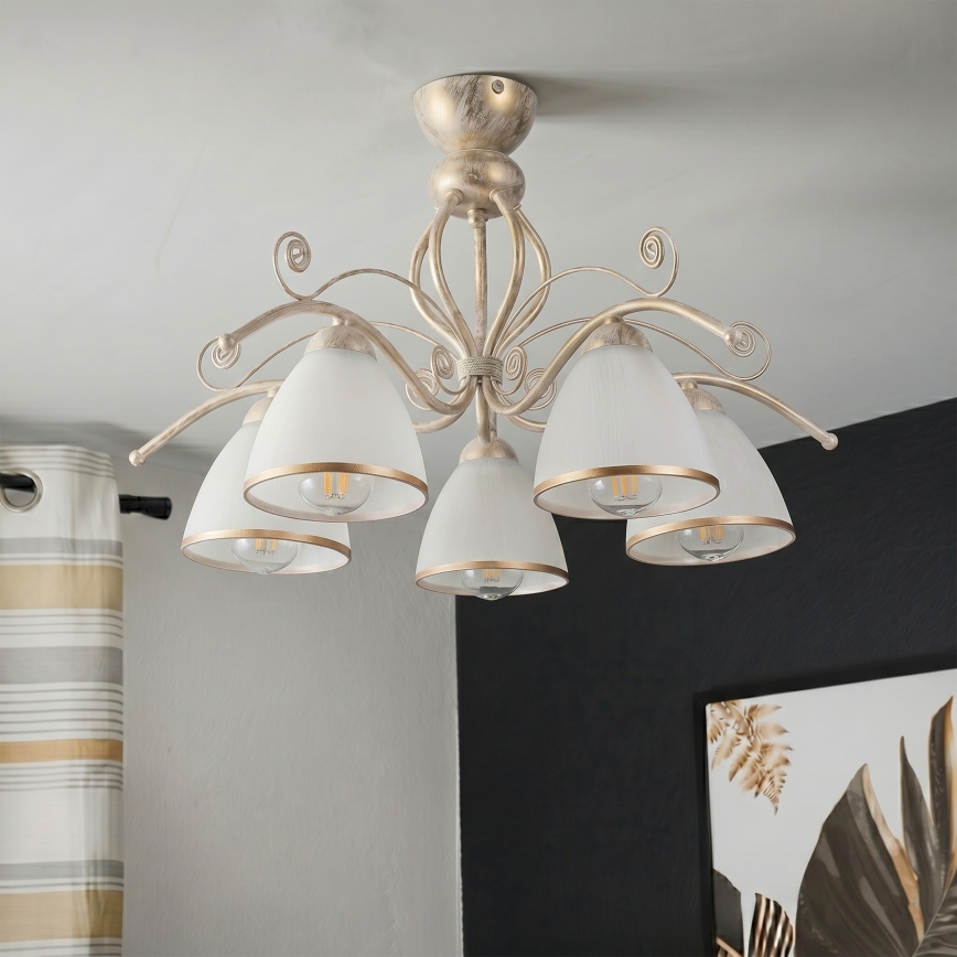 Brilagi - LED Przysufitowy żyrandol ANTICO 5xE27/60W/230V 3000K biała patyna