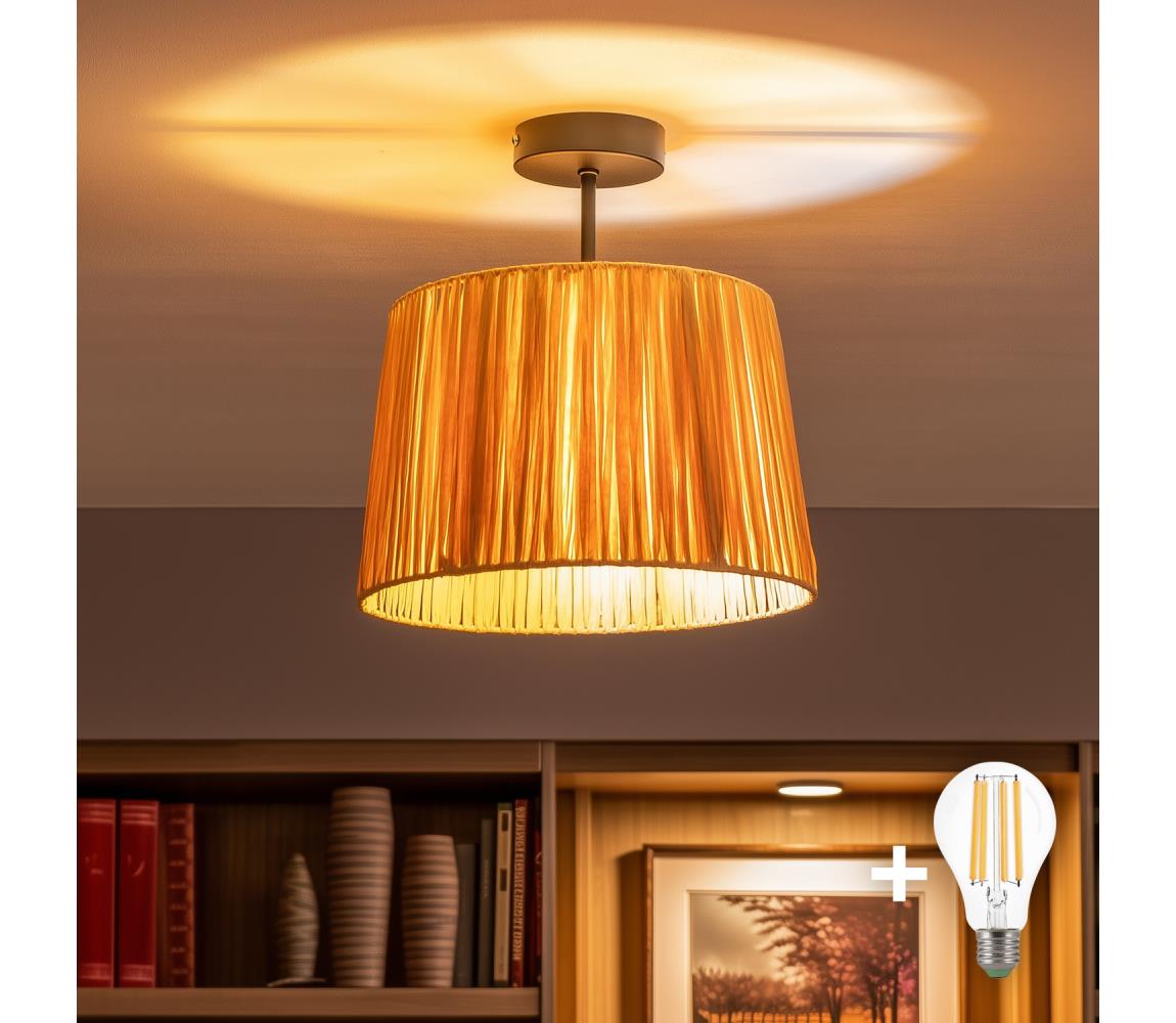 Brilagi - LED Przysufitowy żyrandol CERIA BOHO 1xE27/60W/230V śr. 30 cm czarny/rafia