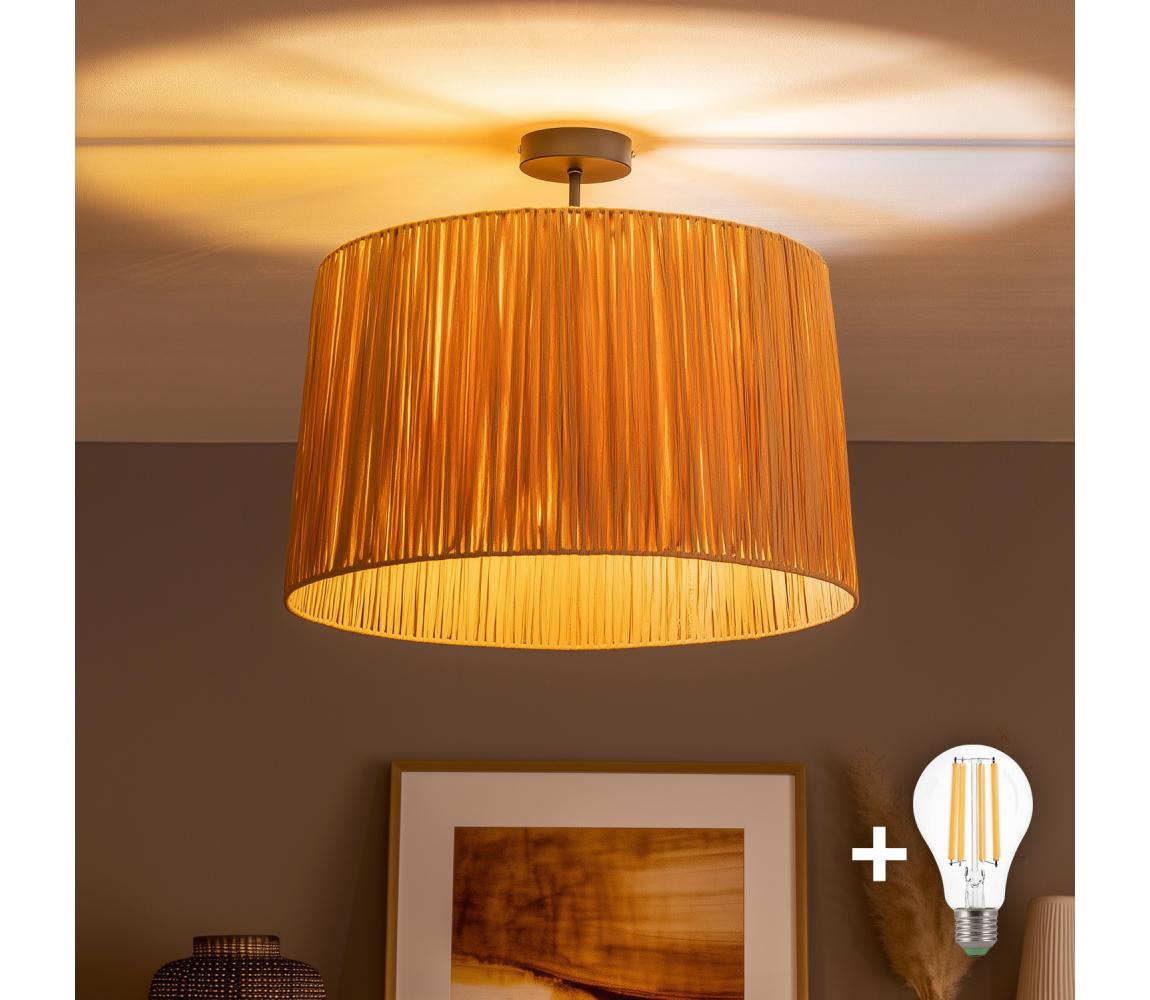 Brilagi - LED Przysufitowy żyrandol CERIA BOHO 1xE27/60W/230V śr. 50 cm czarny/rafia