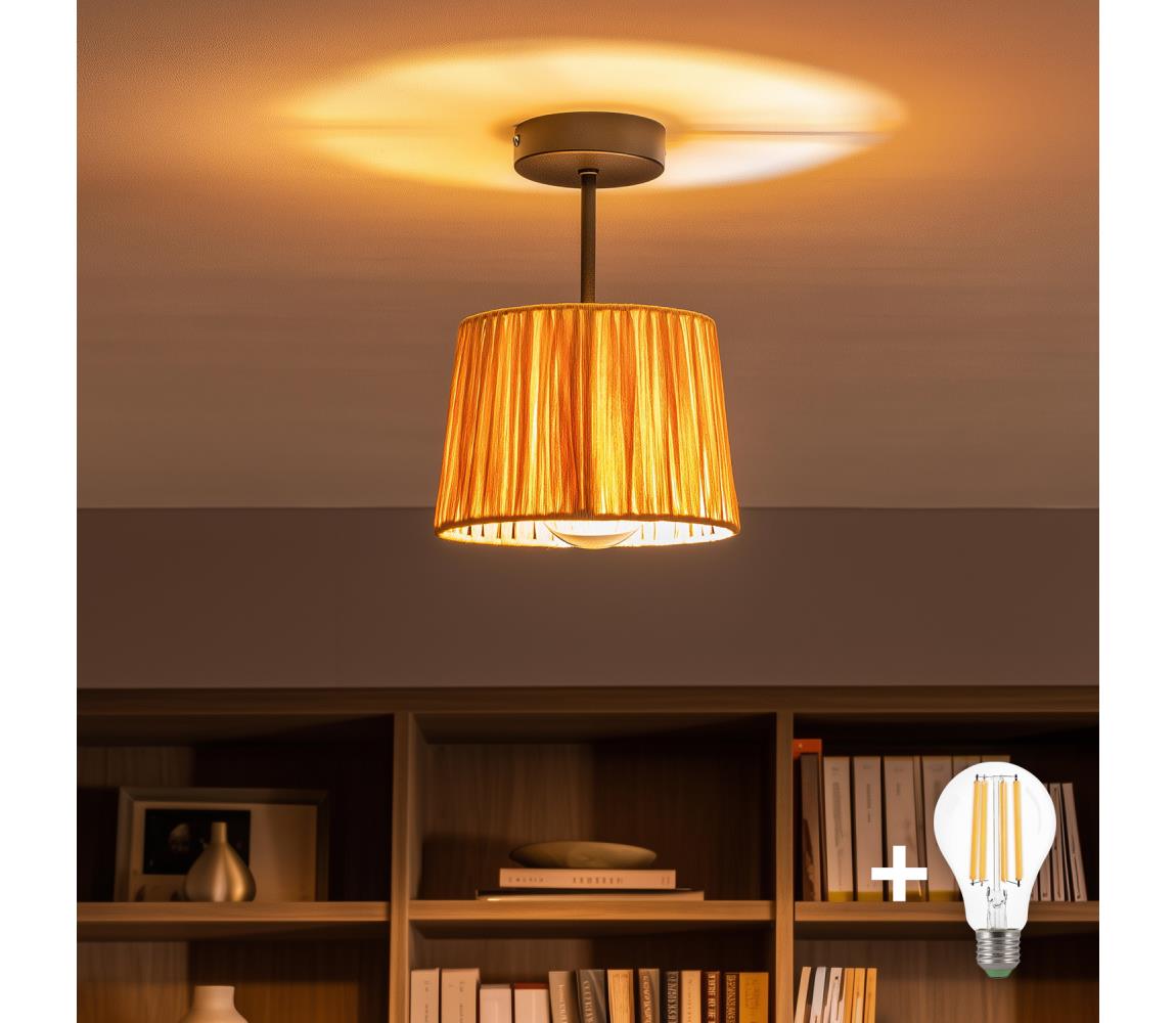 Brilagi - LED Przysufitowy żyrandol CERIA BOHO 1xE27/60W/230V Ø 20 cm czarny/rafia