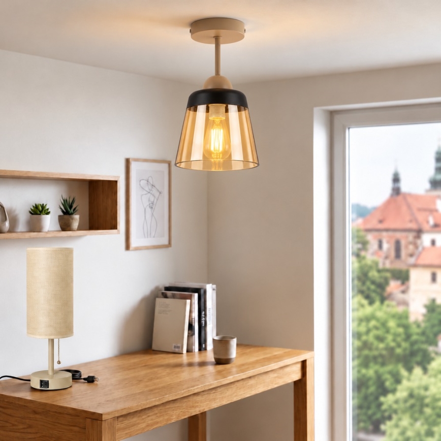 BRILAGI - LED lampa przysufitowa RETRO GLASS 1xE27/60W/230V śr. 15,5 cm beżowy/przydymiony beż