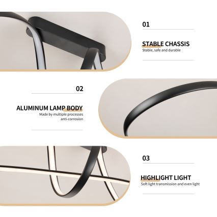 Brilagi - ściemnialny przysufitowy żyrandol TWISTER LED/60W/230V 3000-6000K czarny + zdalne sterowanie