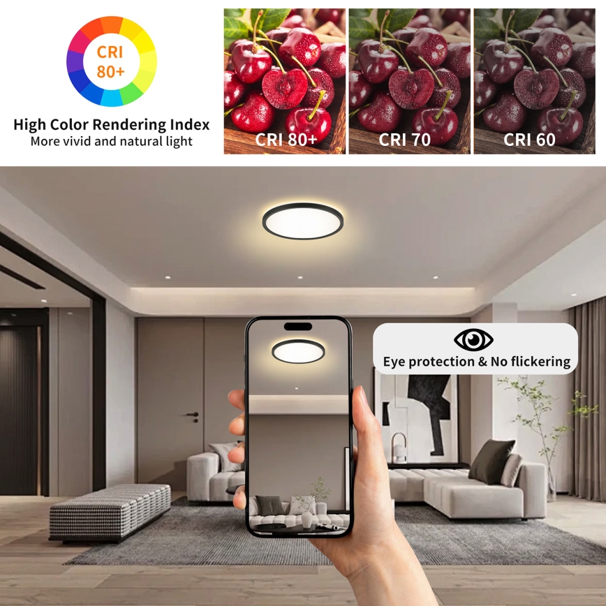 Brilagi - LED RGBW ściemnialna lampa sufitowa ULTRA SLIM LED/18W/230V 2700-6500K śr. 30 cm czarna + pilot zdalnego sterowania