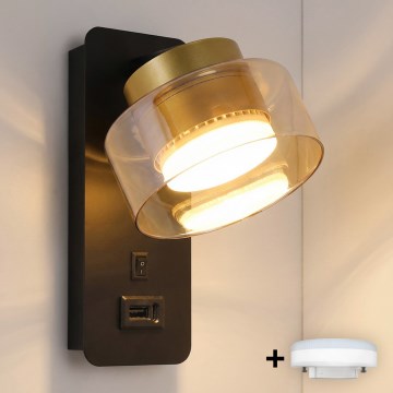 Brilagi - LED RGB+CCT ściemnialna lampa ścienna z portem USB AURA LUX 1xGX53/14W/230V 2700-6500K Wi-Fi Tuya czarny/złoty