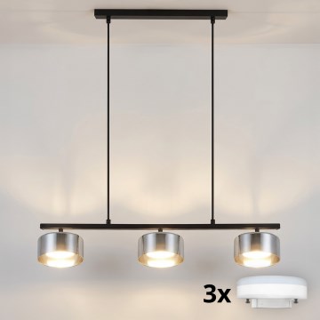 Brilagi - LED RGB+CCT ściemnialny żyrandol wiszący na linkach AURA LUX 3xGX53/14W/230V 2700-6500K Wi-Fi Tuya czarny/dymiony