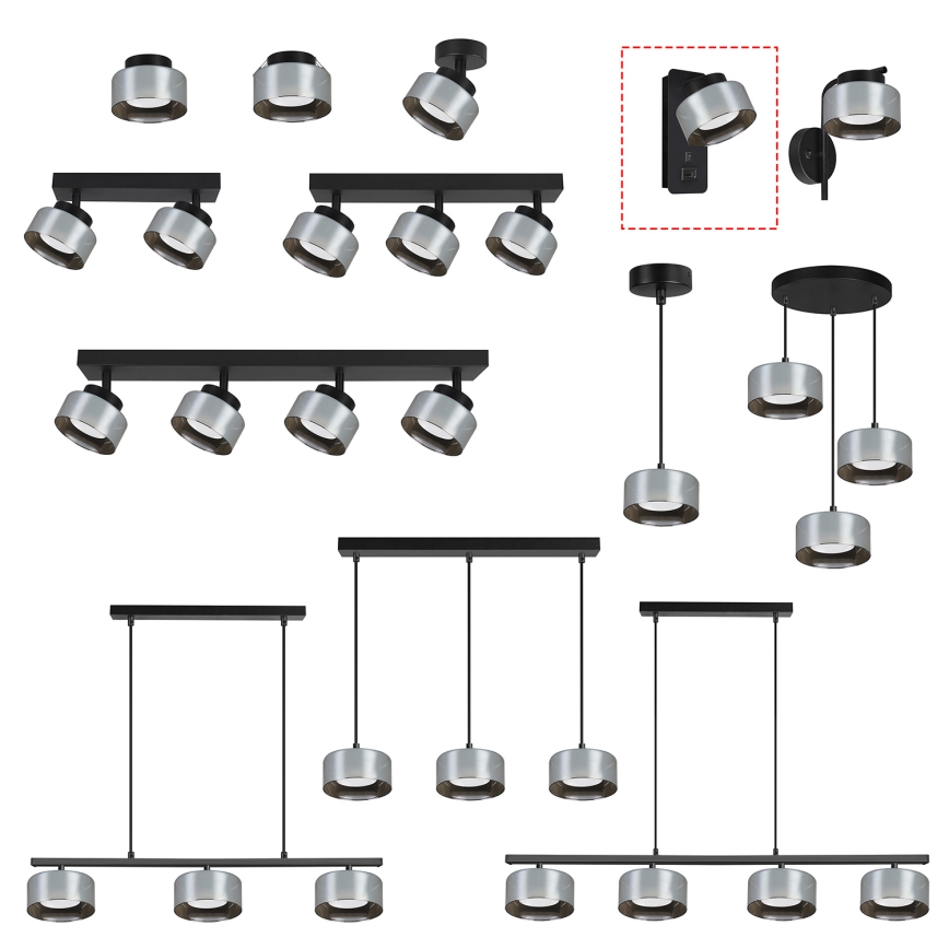 Brilagi - LED RGB+CCT Ściemnialna lampa ścienna z portem USB AURA LUX 1xGX53/14W/230V 2700-6500K Wi-Fi Tuya czarny/przydymiony