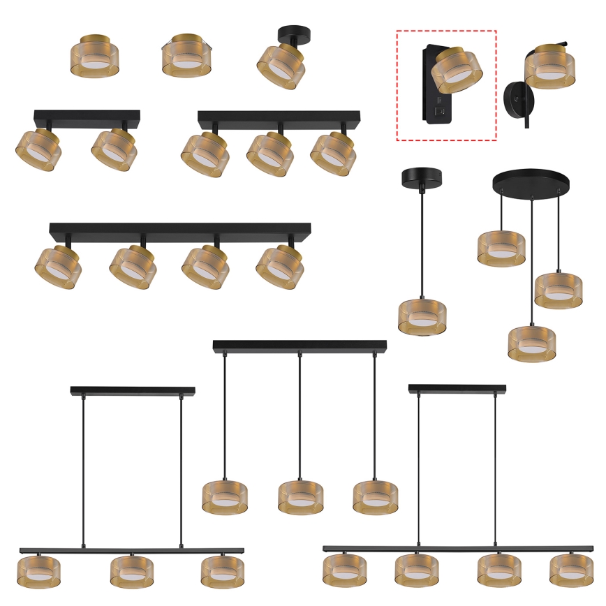 Brilagi - LED RGB+CCT ściemnialna lampa ścienna z portem USB AURA LUX 1xGX53/14W/230V 2700-6500K Wi-Fi Tuya czarny/złoty