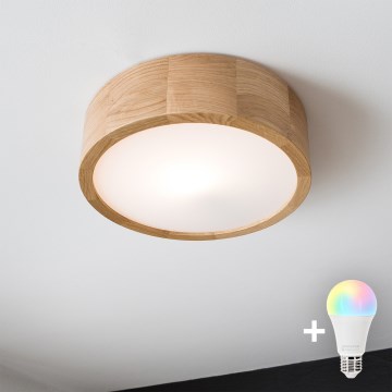 BRILAGI - LED RGBW ściemnialna lampa sufitowa CARVALHO 1xE27/12W/230V 2700-6500K dąb Ø 27,5 cm