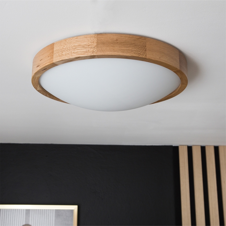 Brilagi - Ściemnialna lampa sufitowa LED RGBW CARVALHO SLIM 2×E27 / 15 W / 230 V, 2700–6500 K, Wi‑Fi, dąb, śr. 37 cm