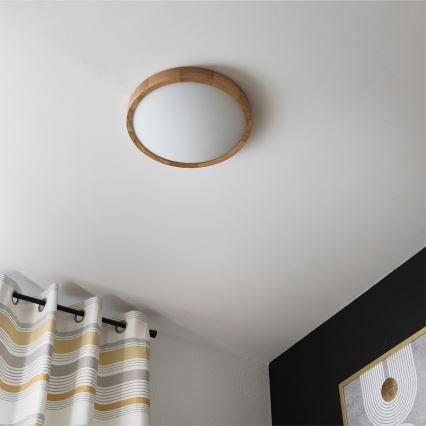 Brilagi - Ściemnialna lampa sufitowa LED RGBW CARVALHO SLIM 2×E27 / 15 W / 230 V, 2700–6500 K, Wi‑Fi, dąb, śr. 37 cm