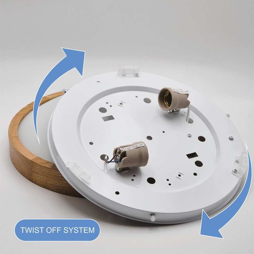 Brilagi - Ściemnialna lampa sufitowa LED RGBW CARVALHO SLIM 2×E27 / 15 W / 230 V, 2700–6500 K, Wi‑Fi, dąb, śr. 37 cm
