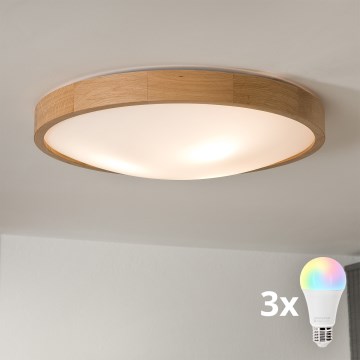 Brilagi - LED RGBW ściemnialna lampa sufitowa CARVALHO SLIM 3xE27/9W/230V 2700-6500K Wi-Fi dąb śr. 47 cm