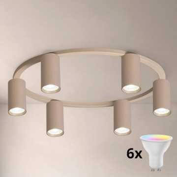 Brilagi - LED RGBW ściemnialna lampa sufitowa SELE 6xGU10/6,5W/230V 2700-6500K beżowa + pilot zdalnego sterowania