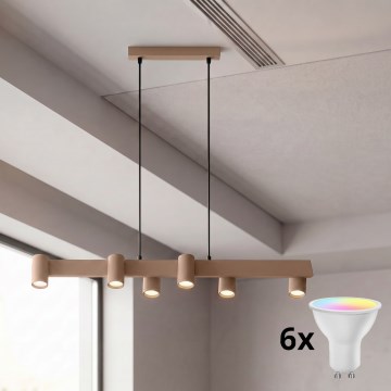 Brilagi - LED RGBW ściemnialna lampa wisząca na linkach SELE 6xGU10/6,5W/230V 2700-6500K beżowa + zdalne sterowanie