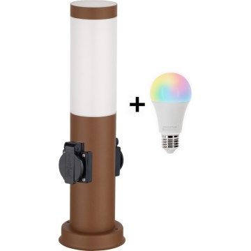 Brilagi - LED RGBW ściemnialna lampa zewnętrzna z 2 gniazdami 1xE27/15W/230V 2700-6500K IP44 40 cm brązowa