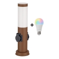 Brilagi - LED RGBW ściemnialna lampa zewnętrzna z 2 gniazdami 1xE27/9W/230V 2700-6500K IP44 40 cm brązowa
