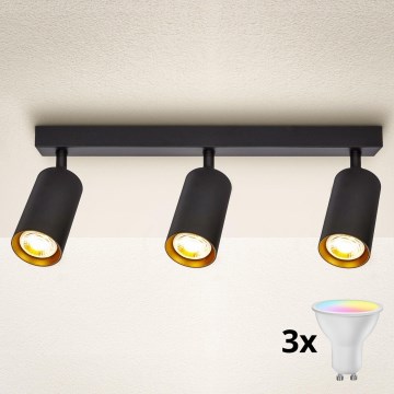 Brilagi - LED RGBW ściemnialna oprawa punktowa SELE 3xGU10/6W/230V 3000K czarny/złoty + zdalne sterowanie