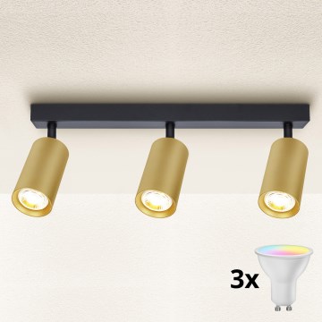 Brilagi - LED RGBW ściemnialna oprawa punktowa SELE GOLDEN 3xGU10/6W/230V 3000K czarna/złota + pilot zdalnego sterowania