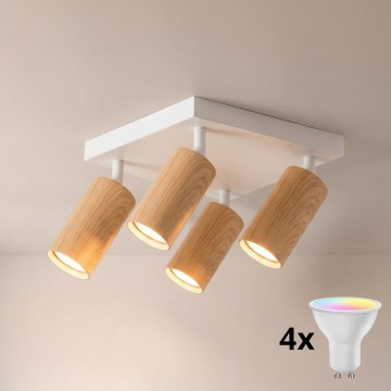 Brilagi - LED RGBW ściemnialna oprawa punktowa SELE SQUARE 4xGU10/6,5W/230V 2700-6500K biała/dekor dębu