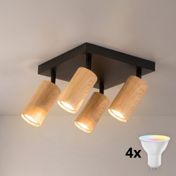 Brilagi - LED RGBW ściemnialna oprawa punktowa SELE SQUARE 4xGU10/6,5W/230V 2700-6500K czarny/dekor dębu