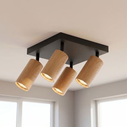 Brilagi - LED RGBW ściemnialna oprawa punktowa SELE SQUARE 4xGU10/6,5W/230V 2700-6500K czarny/dekor dębu