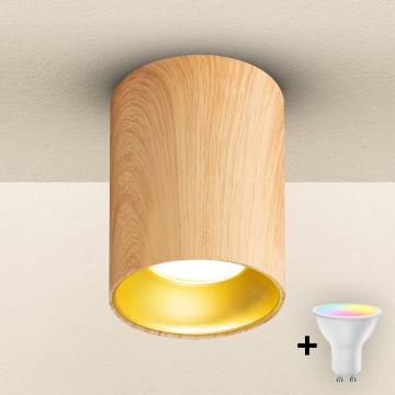 Brilagi - LED RGBW Ściemnialna oprawa punktowa TRINE 1xGU10/4,8W/230V 3000K dekor dębu + pilot zdalnego sterowania