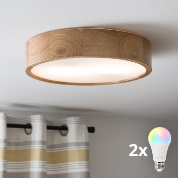Brilagi - LED RGBW ściemnialna oprawa sufitowa CARVALHO 2xE27/15W/230V 2700-6500K Wi-Fi dąb śr. 37,5 cm
