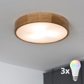 BRILAGI - LED RGBW Ściemnialna oprawa sufitowa CARVALHO 3xE27/12W/230V 2700-6500K dąb śr. 47,5 cm