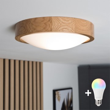 Brilagi - LED RGBW ściemnialna oprawa sufitowa CARVALHO SLIM 1xE27/9W/230V 2700-6500K Wi-Fi dąb śr. 27 cm