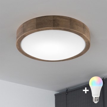 Brilagi - LED RGBW ściemnialna oprawa sufitowa CARVALHO SLIM 1xE27/9W/230V 2700-6500K Wi-Fi dąb śr. 27 cm