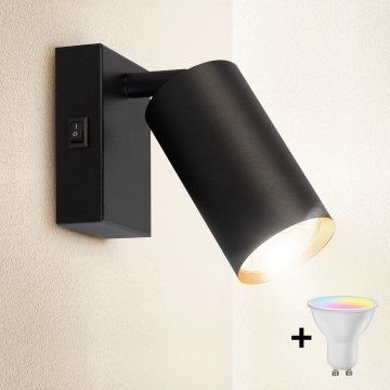 Brilagi - LED RGBW ściemnialna ścienna oprawa punktowa z włącznikiem SELE 1xGU10/4,8W/230V 3000K czarna/złota + zdalne sterowanie