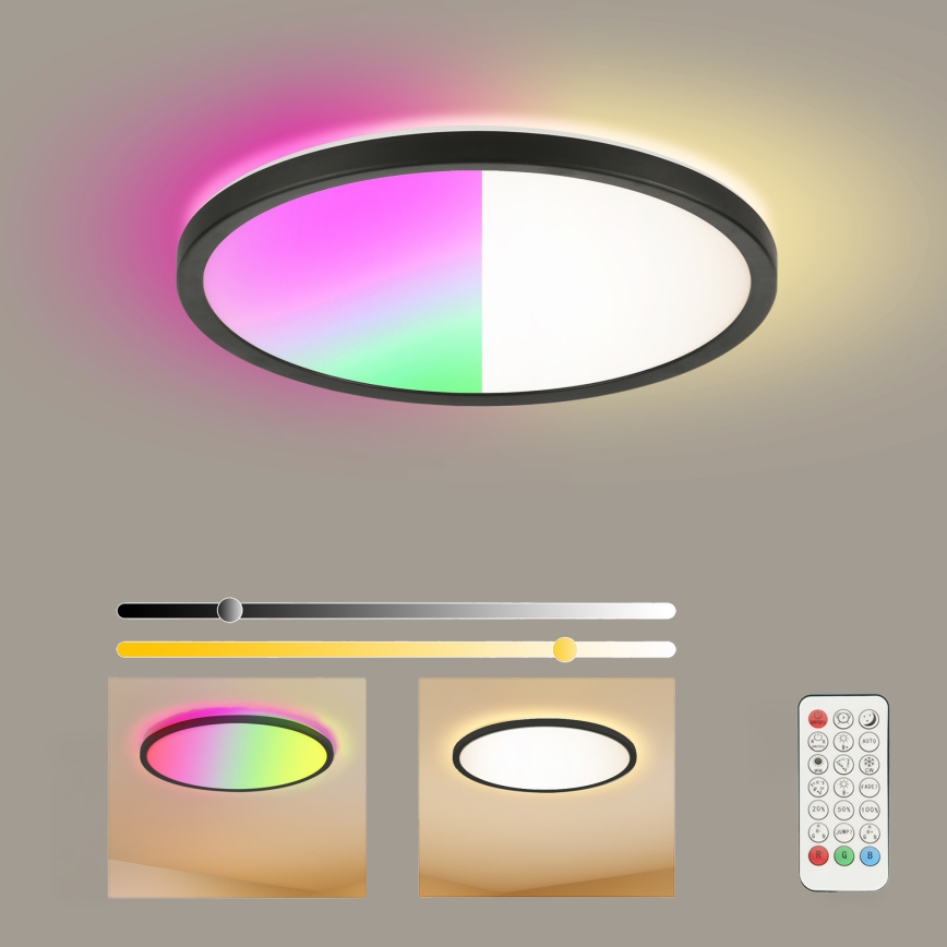 Brilagi - LED RGBW ściemnialna ultracienka lampa sufitowa ULTRA SLIM LED/18W/230V 2700-6500K śr. 30 cm czarna + pilot zdalnego sterowania