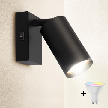 Brilagi - LED RGBW Ściemnialny kinkiet punktowy z włącznikiem SELE 1xGU10/4,8W/230V 3000K czarny + pilot zdalnego sterowania