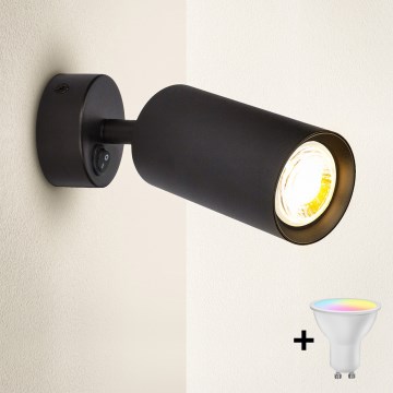 Brilagi - LED RGBW ściemnialny kinkiet punktowy z wyłącznikiem SELE 1xGU10/4,8W/230V 3000K czarny + pilot zdalnego sterowania