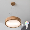 BRILAGI - LED RGBW ściemnialny żyrandol na lince CARVALHO 2xE27/12W/230V 2700-6500K dąb śr. 37 cm