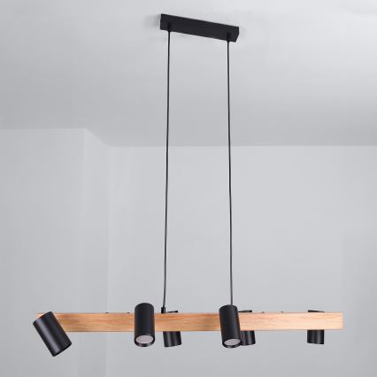 Brilagi - Lampa wisząca LED RGBW ściemnialna na lince SELE 6xGU10/6,5W/230V 2700-6500K czarny/dekor dębu + pilot zdalnego sterowania