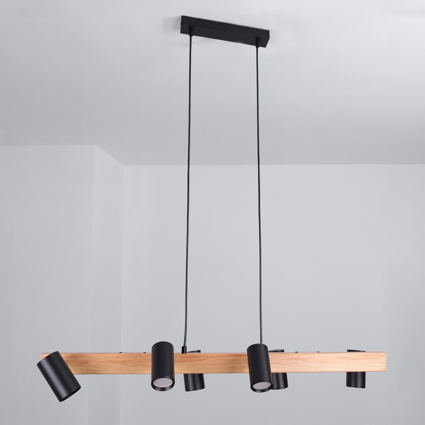 Brilagi - Lampa wisząca LED RGBW ściemnialna na lince SELE 6xGU10/6,5W/230V 2700-6500K czarny/dekor dębu + pilot zdalnego sterowania