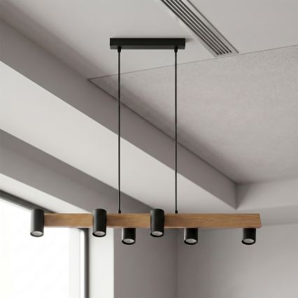 Brilagi - Lampa wisząca LED RGBW ściemnialna na lince SELE 6xGU10/6,5W/230V 2700-6500K czarny/dekor dębu + pilot zdalnego sterowania